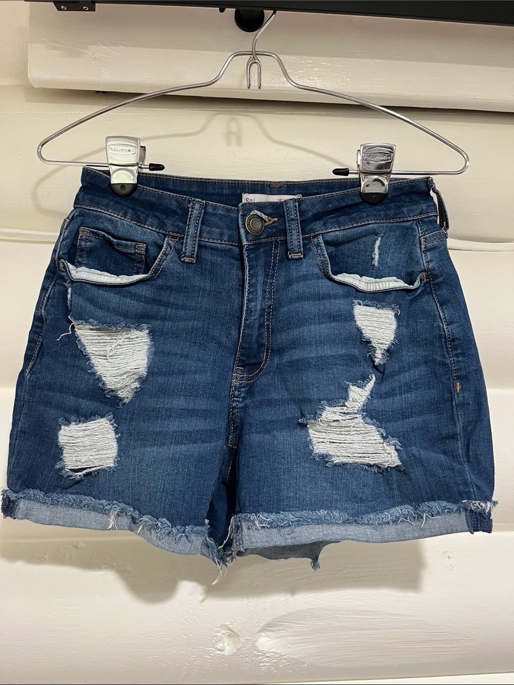 SO Dark Blue Distressed Denim Cutoff Shorts